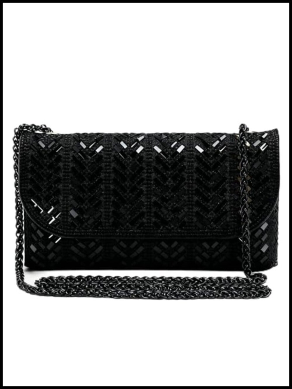 Rhinestone Studded Evening Clutch with Chain Strap, Sparkly Party Purse